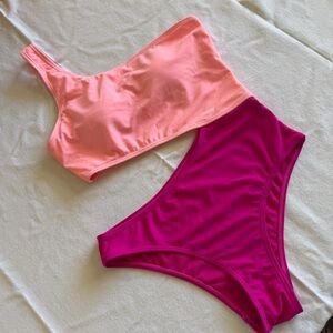 Cabana del Sol Pink Magenta One-Shoulder bathing suit swim beach cruise S